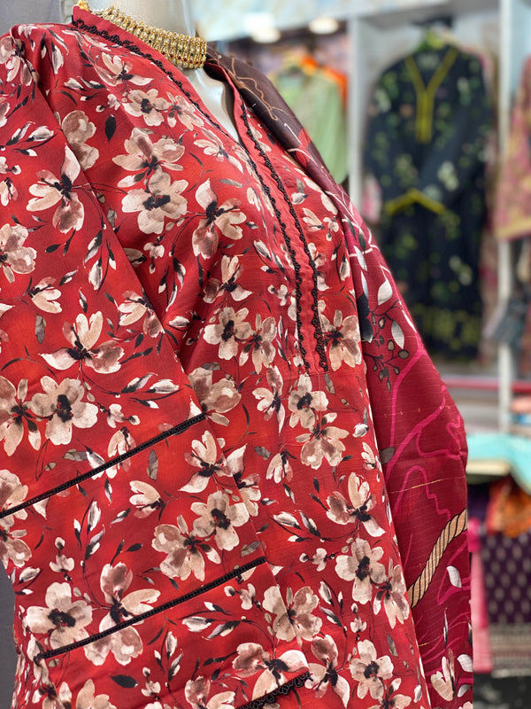 Bin Saeed 3Pc Stitched Khaddar Printed Suit with Sequin Dupatta – BSK-013