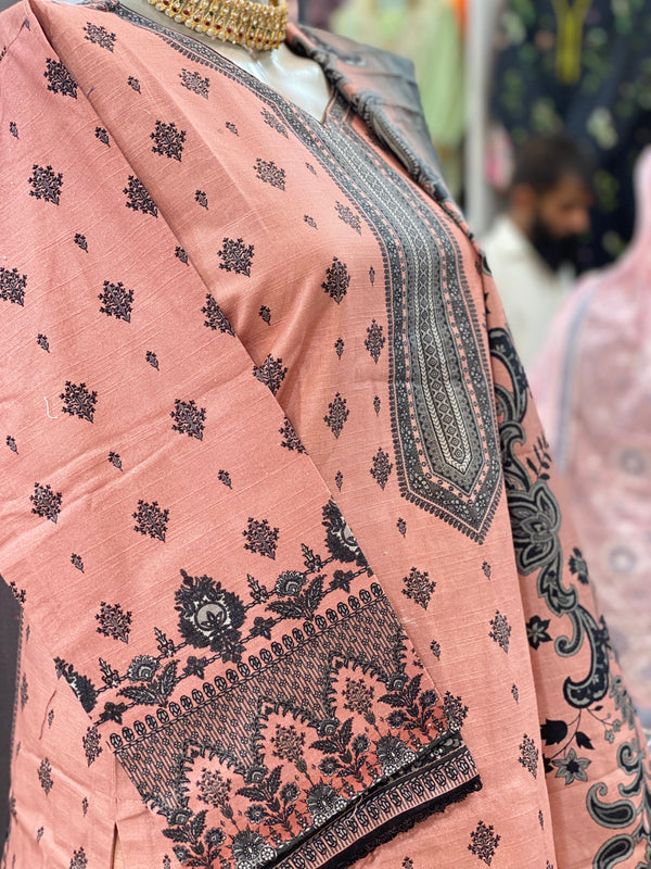 Bin Saeed 3Pc Stitched Khaddar Printed Suit with Sequin Dupatta – BSK-014