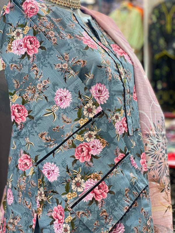 Bin Saeed 3Pc Stitched Khaddar Printed Suit with Sequin Dupatta – BSK-012
