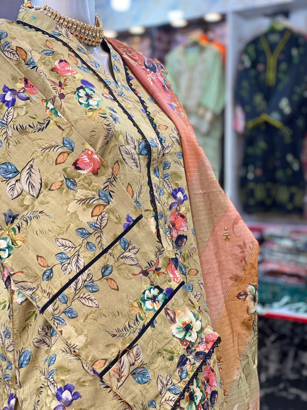 Bin Saeed 3Pc Stitched Khaddar Printed Suit with Sequin Dupatta – BSK-015