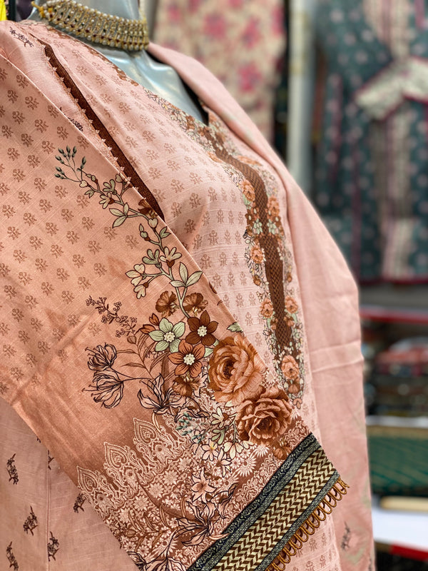 Bin Saeed 3Pc Stitched Khaddar Printed Suit with Sequin Dupatta – BSK-002