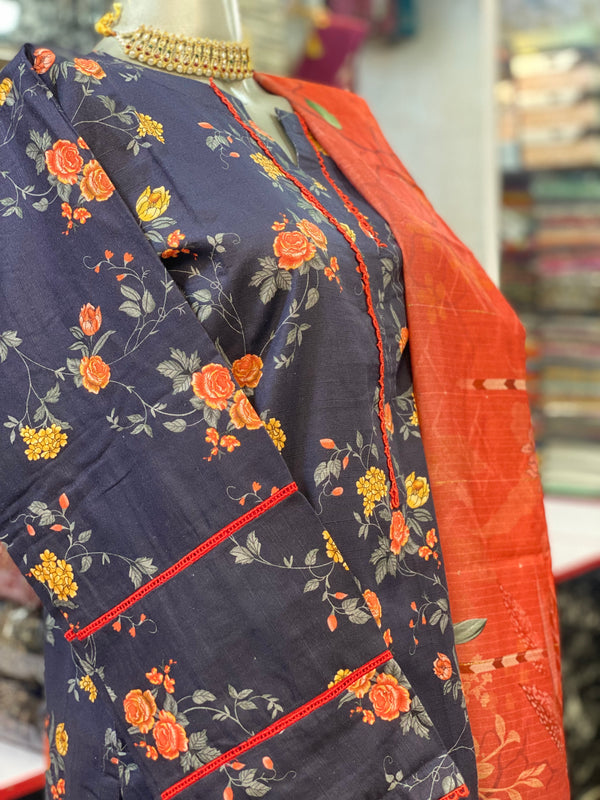 Bin Saeed 3Pc Stitched Khaddar Printed Suit with Sequin Dupatta – BSK-009